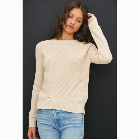 Crochet Detail Crew Neck Sweater - Cream